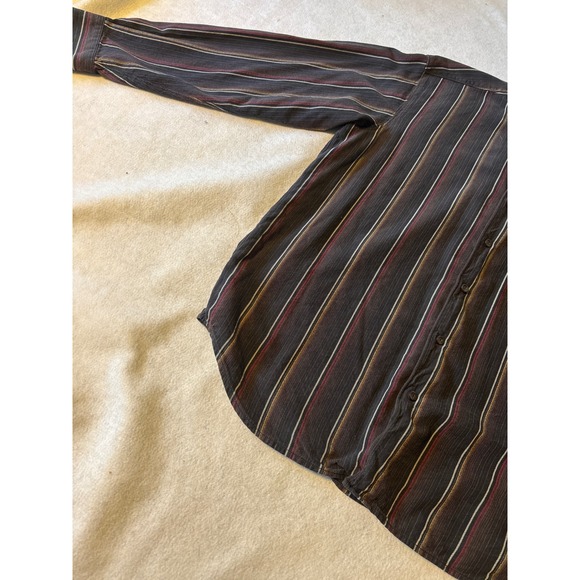 Tommy Bahama Mens Long Sleeve Button Up Shirt Black Burgundy Striped L - Picture 3 of 16